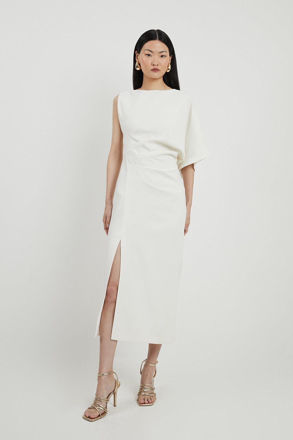 Fluid Tailored Asymmetric Sleeve Maxi Dress - Ivory