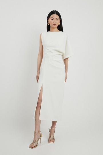 Fluid Tailored Asymmetric Sleeve Maxi Dress ivory