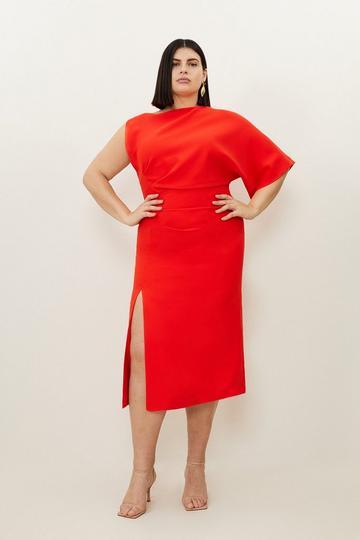 Curve Fluid Tailored Asymmetric Sleeve Maxi Dress red