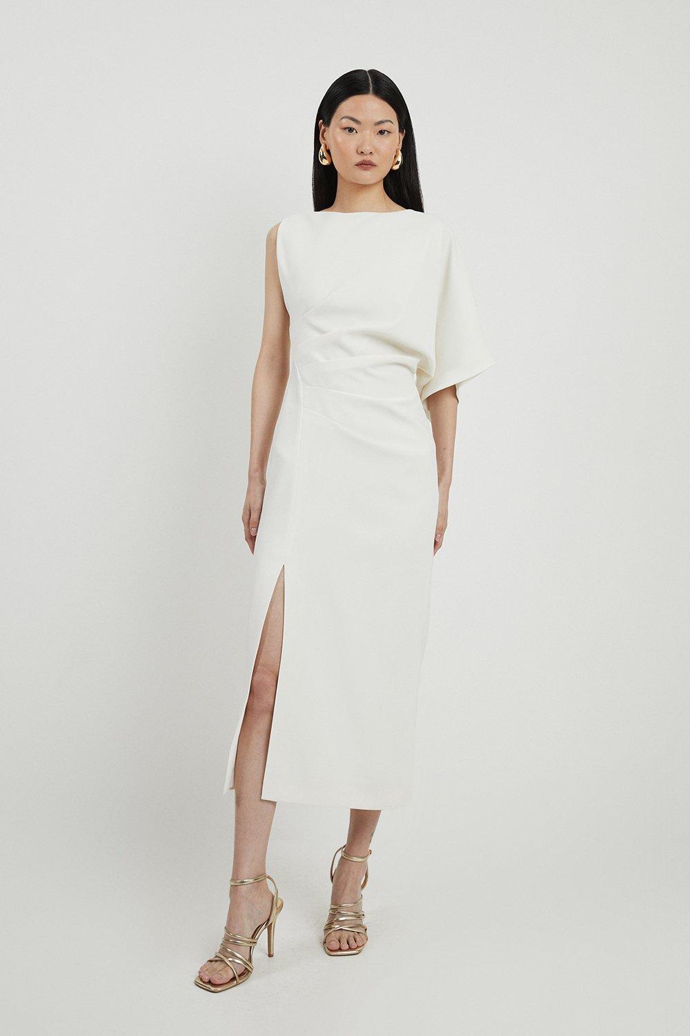 Petite Fluid Tailored Asymmetric Sleeve Maxi Dress - Ivory