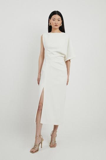 Petite Fluid Tailored Asymmetric Sleeve Maxi Dress ivory