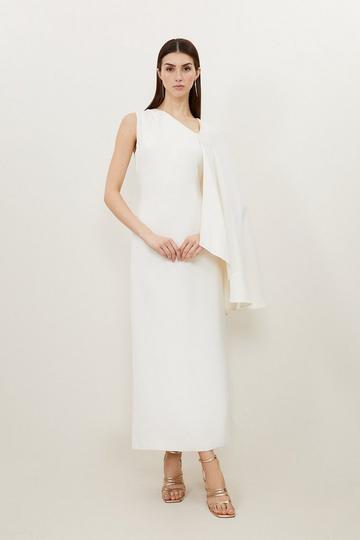 Fluid Tailored Asymmetric One Shoulder Drape Maxi Dress ivory