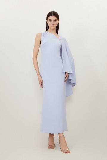 Blue Petite Fluid Tailored Asymmetric One Shoulder Drape Dress