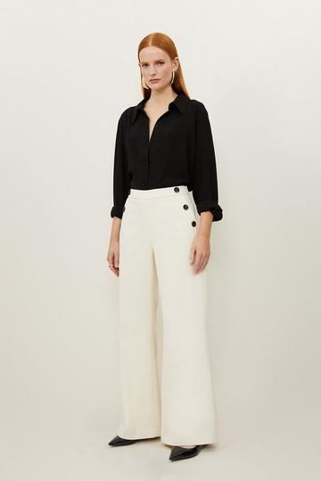 Relaxed Tailored Button Pocket Detail Straight Leg Trousers cream