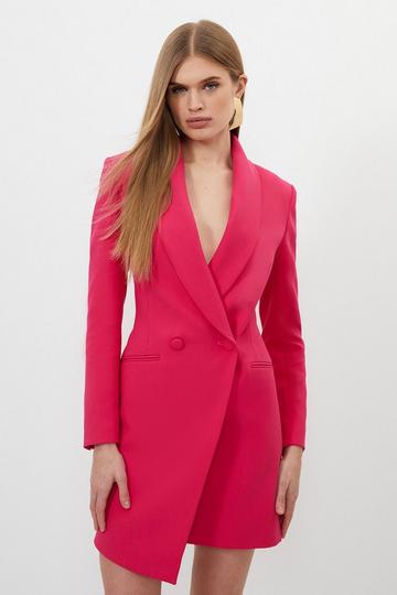 Petite Compact Stretch Tailored Blazer Wrap Mini Dress bright pink