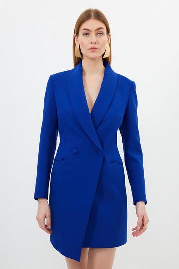 Cobalt Blue Compact Stretch Tailored Blazer Wrap Mini Dress