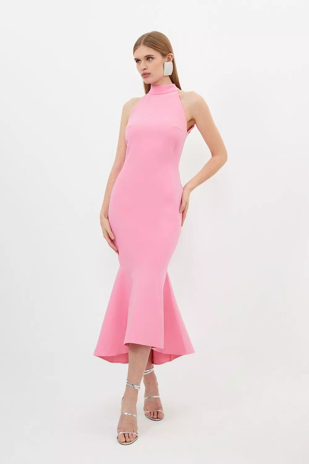 Tailored Compact Stretch Bandeau Full Skirt Midi Dress