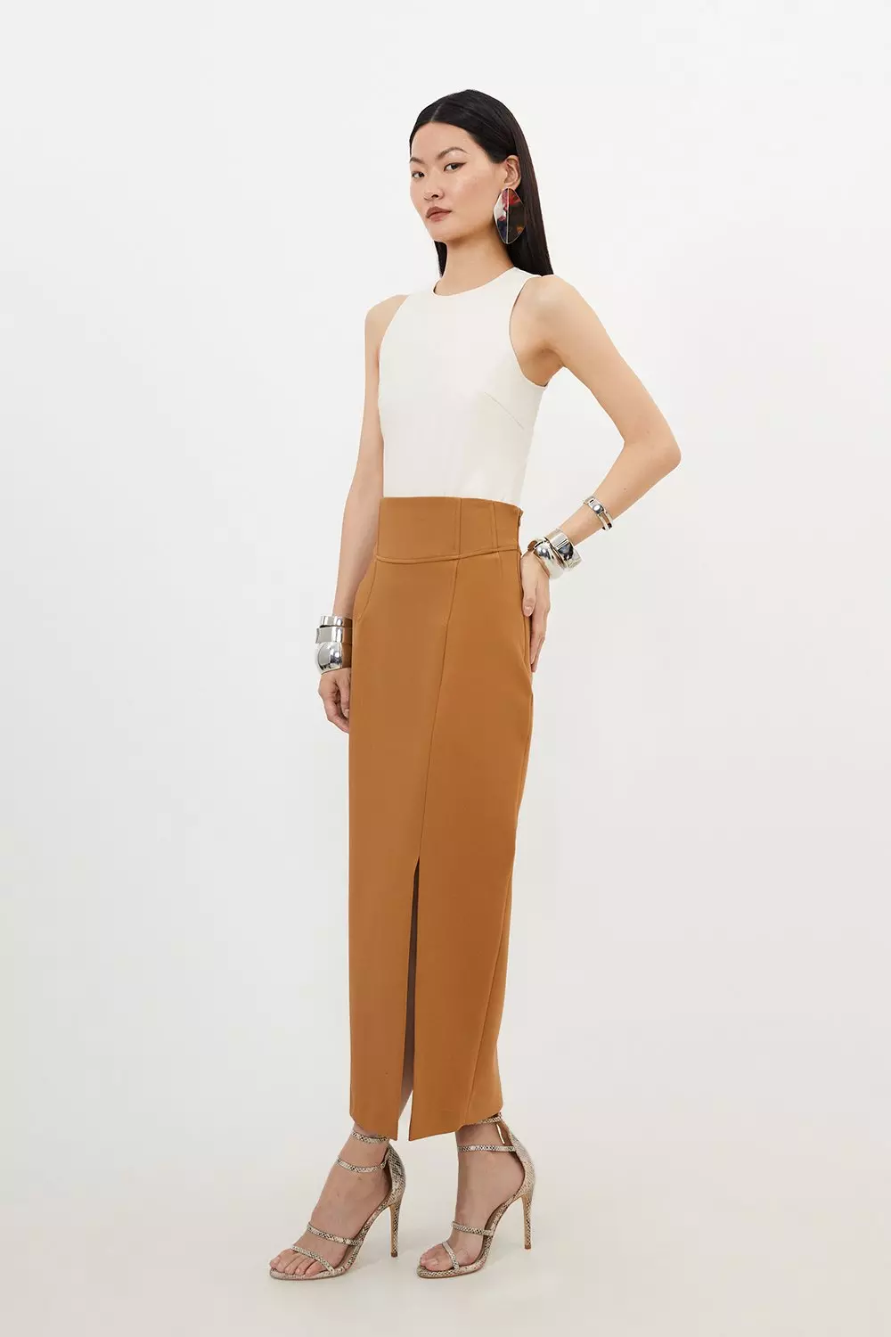 Tan midi hotsell pencil skirt