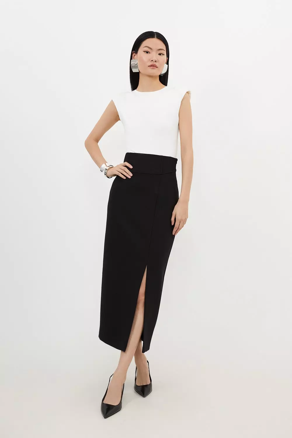 Midi pencil skirt with front outlet split