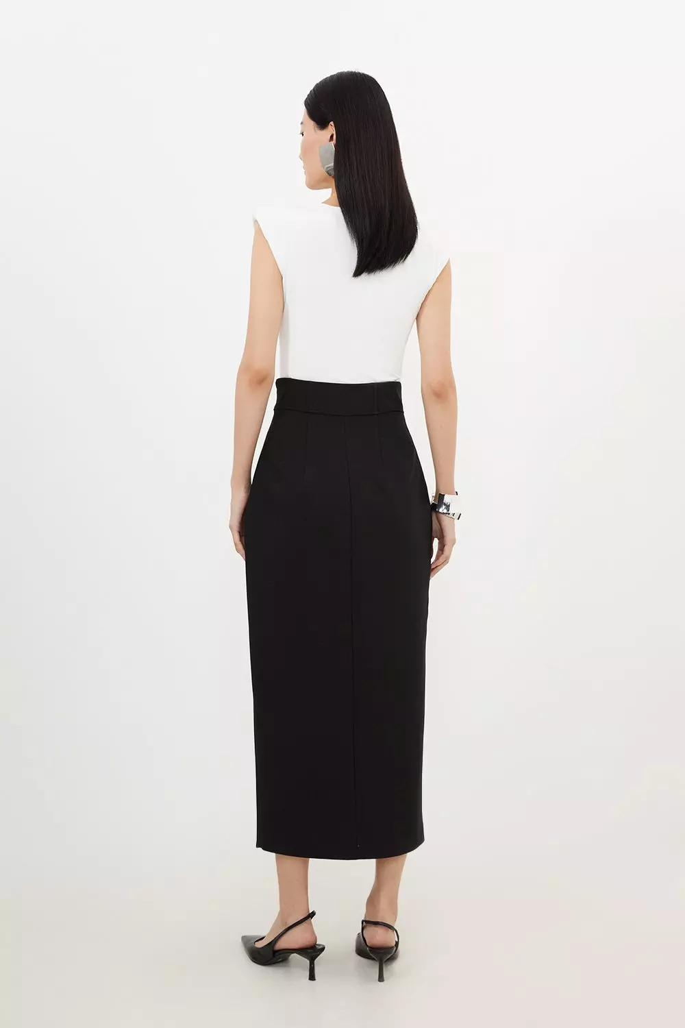 Compact Stretch Side Split Tailored Midi Pencil Skirt Karen Millen