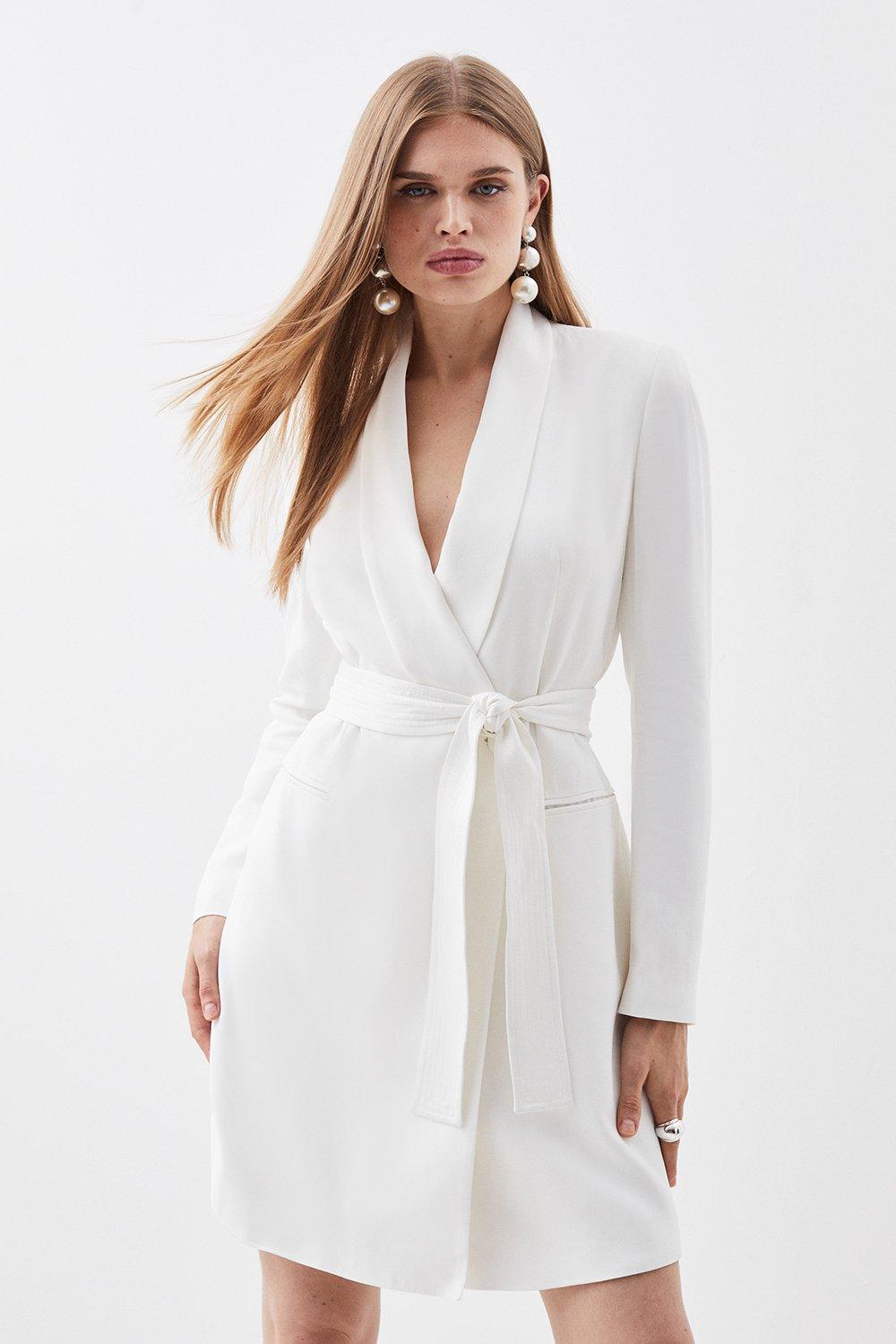 Petite Tailored Tuxedo Wrap Mini Dress - Ivory