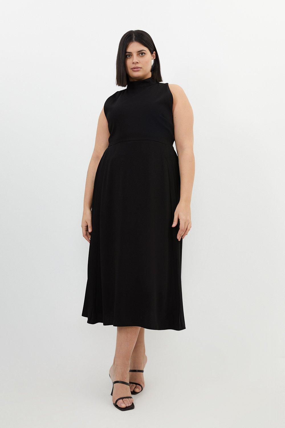 Plus Size Soft Tailored Pleated Panel Midaxi Dress - Black