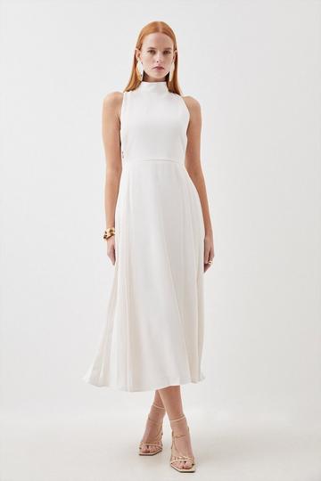 Ivory White Petite Soft Tailored Pleated Panel Midaxi Dress