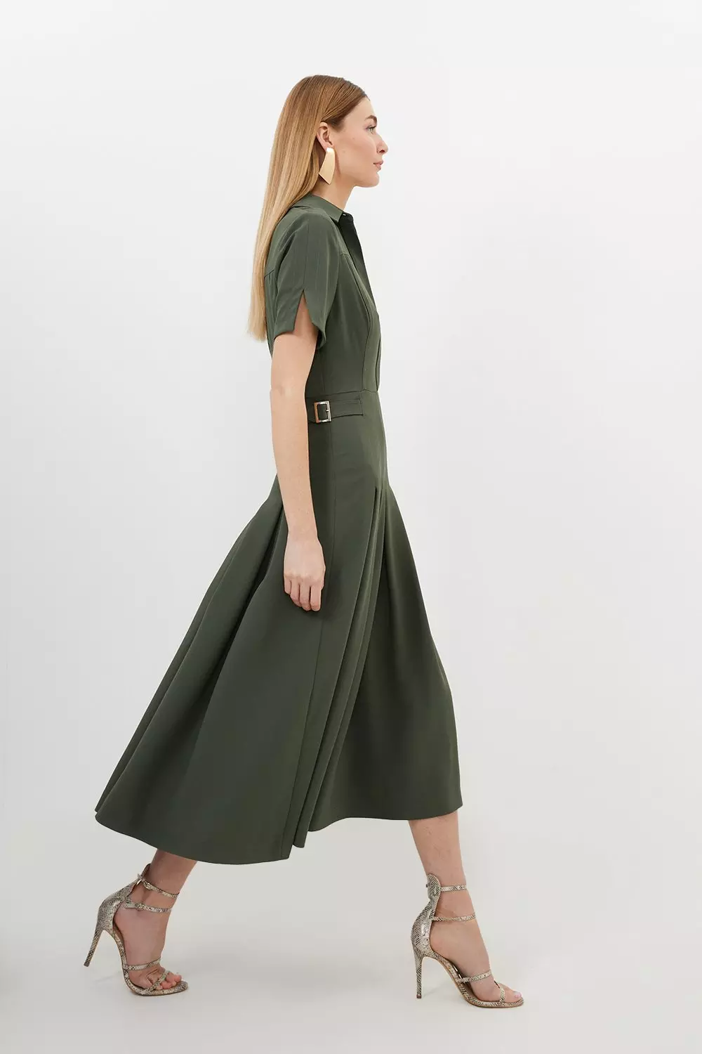 Tall Tailored Crepe Short Sleeve Pleated Midi Dress | Karen