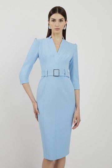 Structured Crepe Forever Midi Pencil Dress pale blue