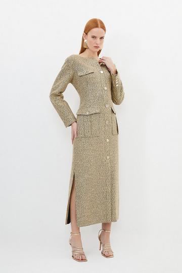 Tailored Boucle Pocket Detail Long Sleeve Midi Dress multi
