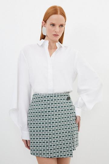 Green Geo Jacquard Button Detail Mini Skirt