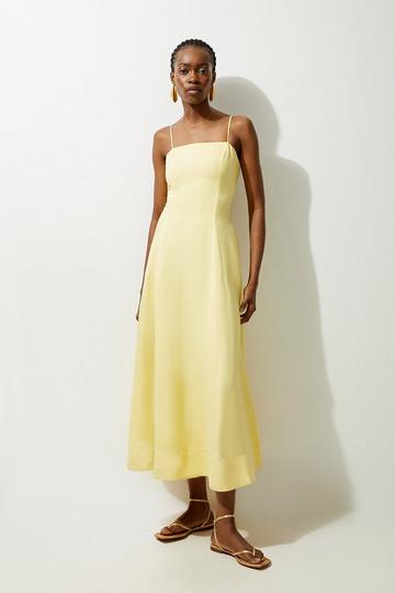 Viscose Linen Woven Strappy Maxi Dress lemon