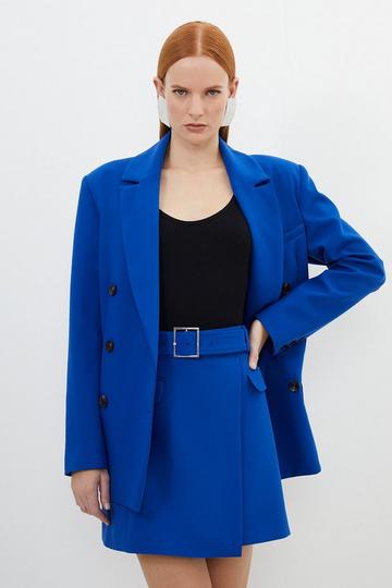 Clean Tailored Belted Wrap Mini Skirt cobalt