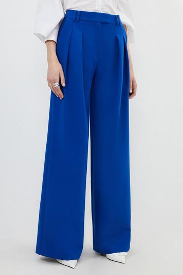 Petite Clean Tailored Pleated Wide Leg Trousers cobalt