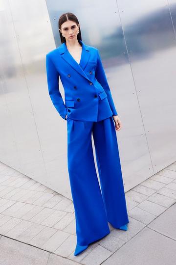 Clean Tailored Pleated Wide Leg Trousers cobalt