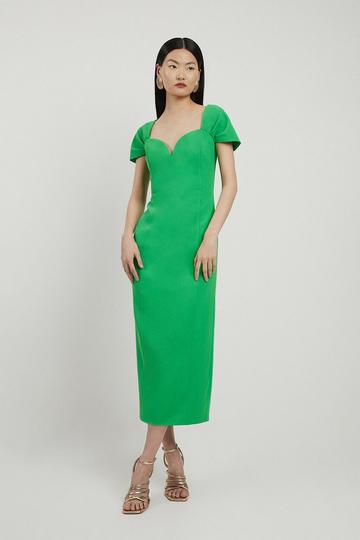 Green Bardot Satin Back Crepe Woven Midi Dress