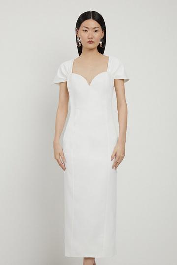 Ivory White Bardot Satin Back Crepe Woven Midi Dress