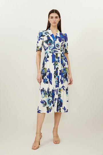 Tailored Crepe Floral Forever Pleated Midi Dress floral