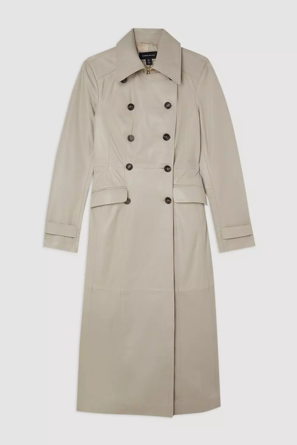 Leather Double Breasted Military Midi Coat Karen Millen