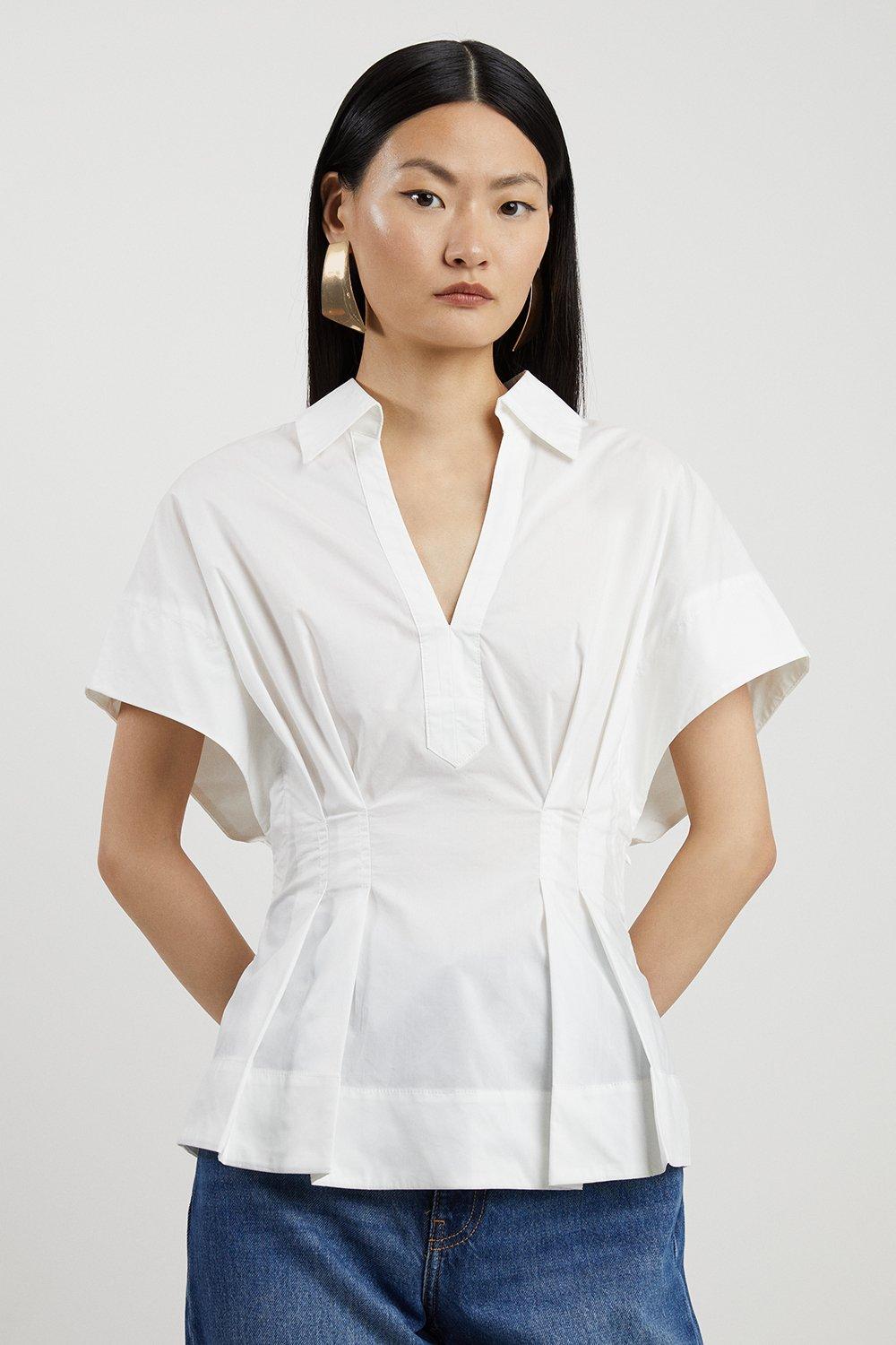 Poplin Balloon Strong Shoulder Woven Shirt - White