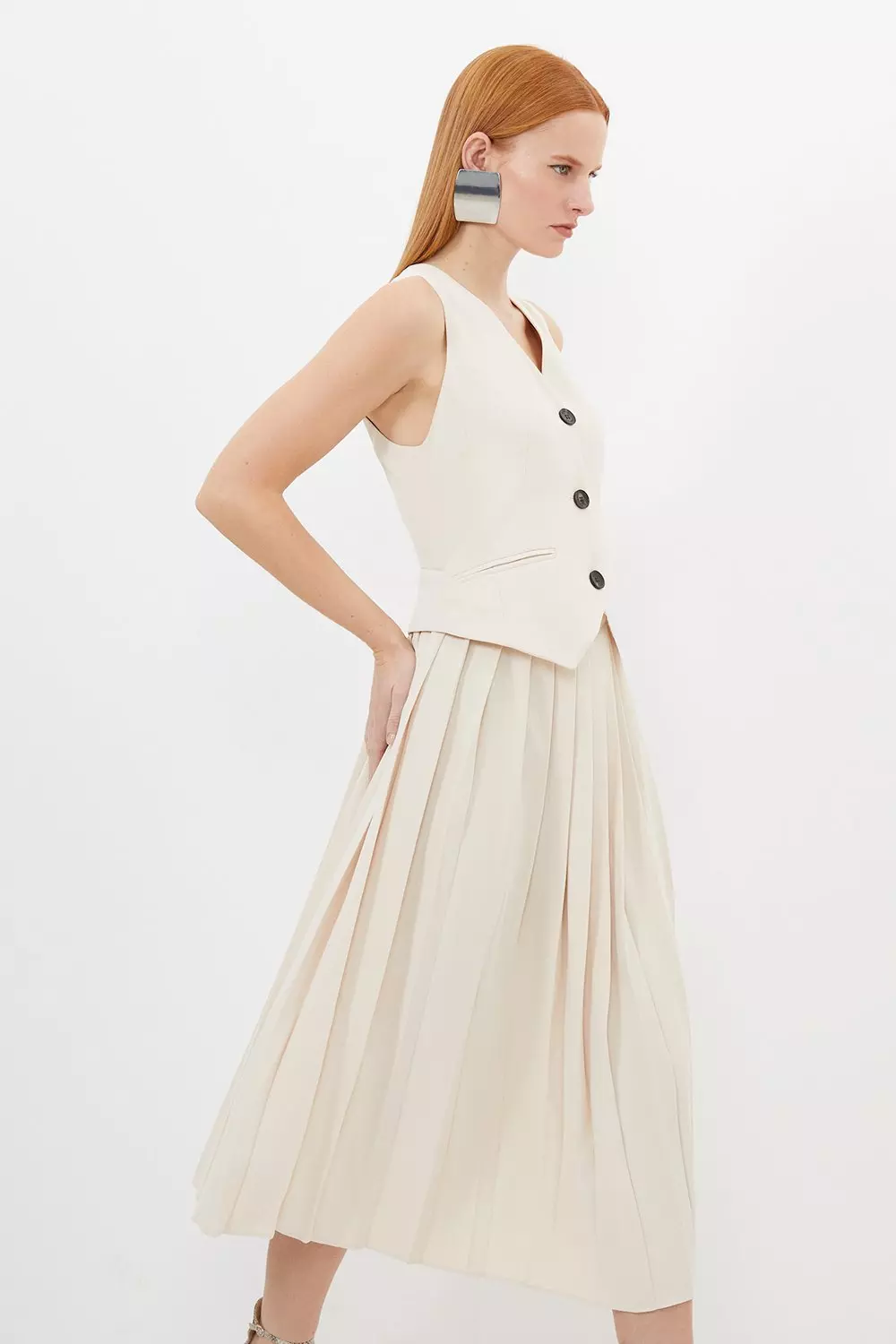 Two Piece Dress, Pleated Midi Circle Skirt, Sleeveless Top Marisa -   Ireland