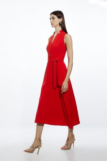 Tailored Crepe Full Skirted Maxi Dress red
