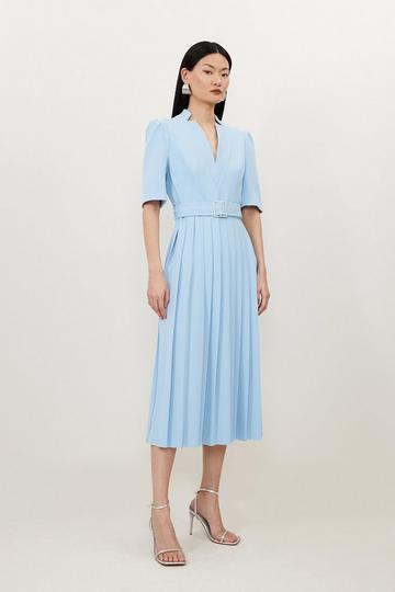 Tall Structured Crepe Forever Pleated Midi Dress pale blue