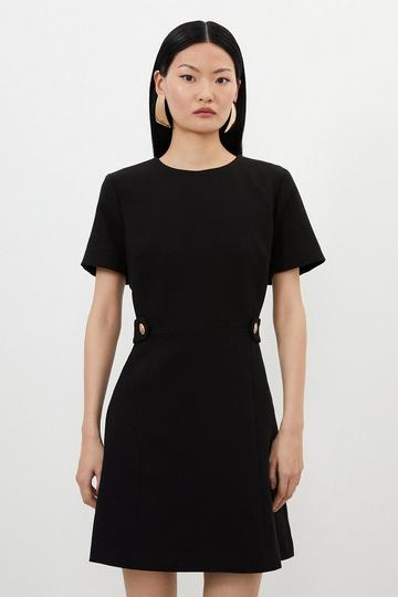 Black Compact Stretch Waist Tab Detail Mini Dress
