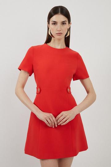 Compact Stretch Waist Tab Detail Mini Dress red