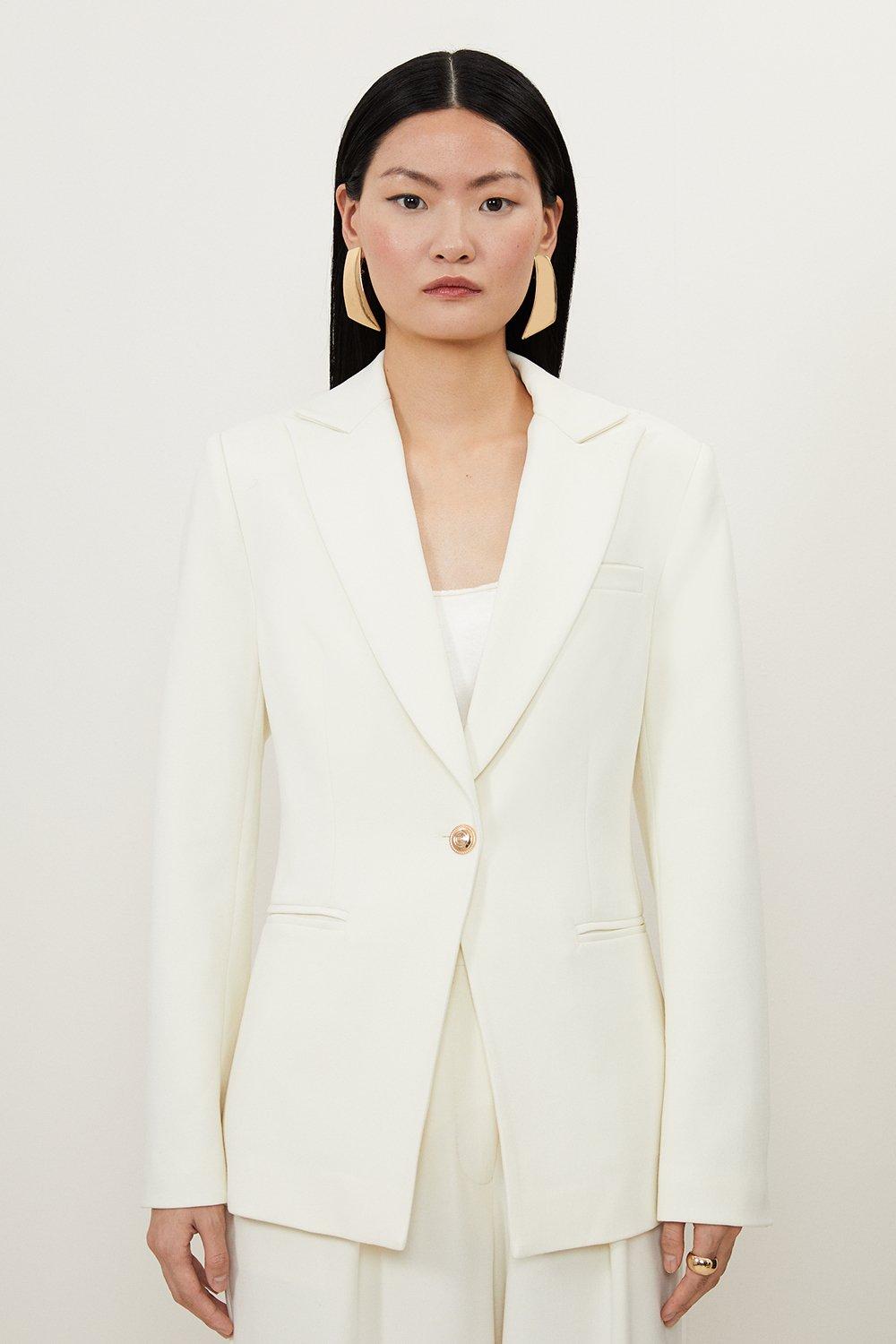 Petite Compact Stretch Single Breasted Tailored Blazer - Cream