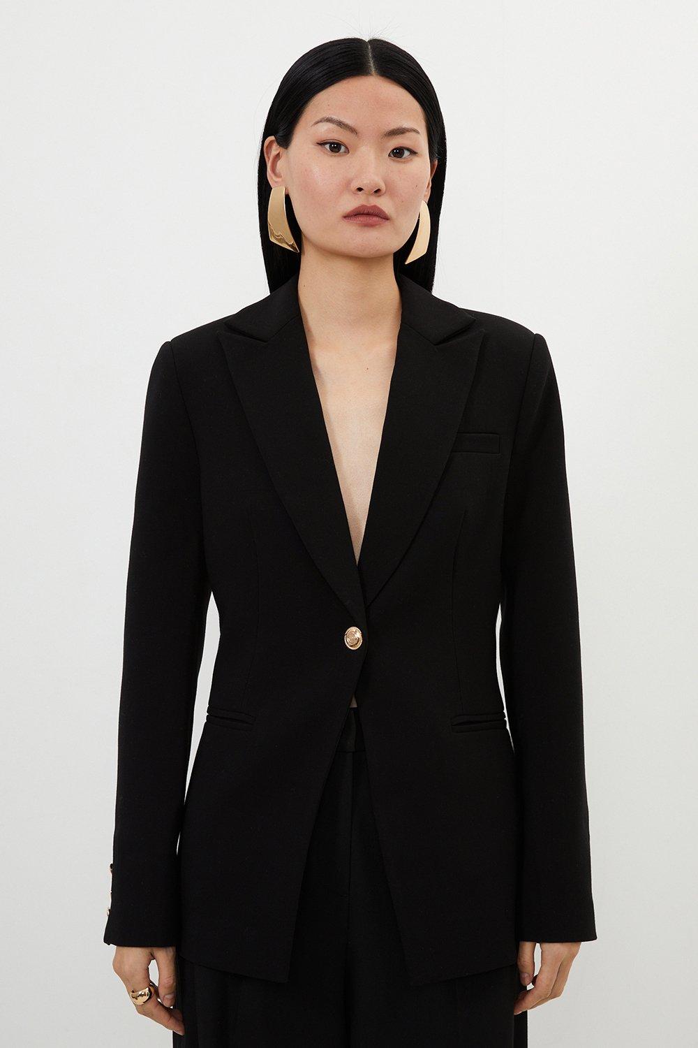 Tall Compact Stretch Single Breasted Tailored Blazer - Black