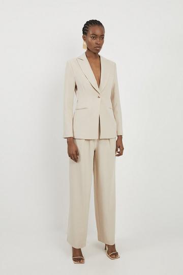 Beige Compact Stretch Single Breasted Tailored Blazer