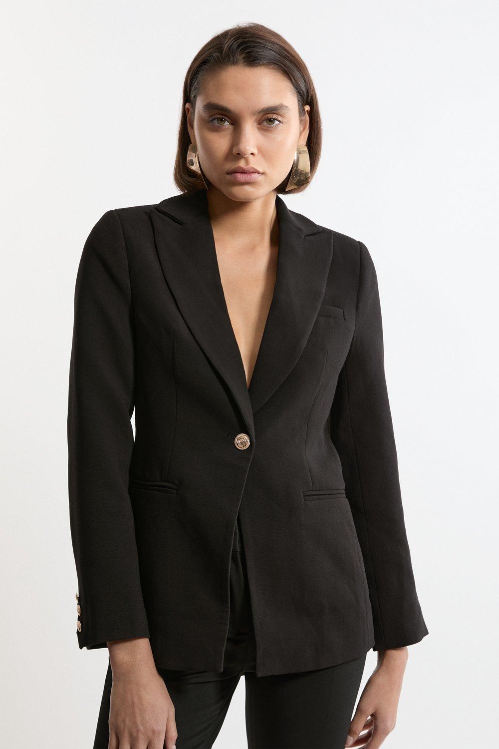 Compact Stretch Essential Single Breasted Tailored Blazer - Black