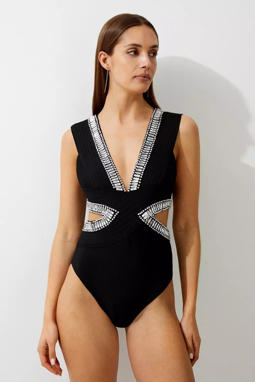 Trim Detail Plunge Swimsuit | Karen Millen