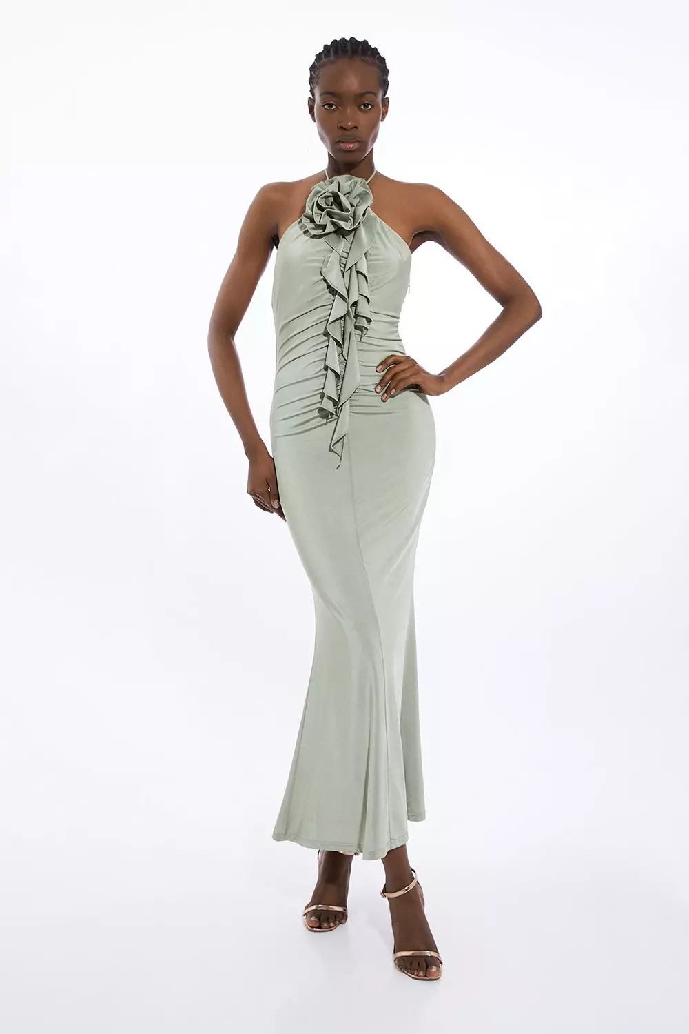 Backless Tie Rosette Slinky Jersey Maxi Dress Karen Millen