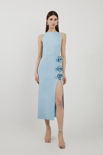 Blue Petite Rosette Ponte Jersey Slit Maxi Dress
