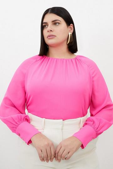 Plus Size Georgette Woven Wide Sleeve Blouse pink