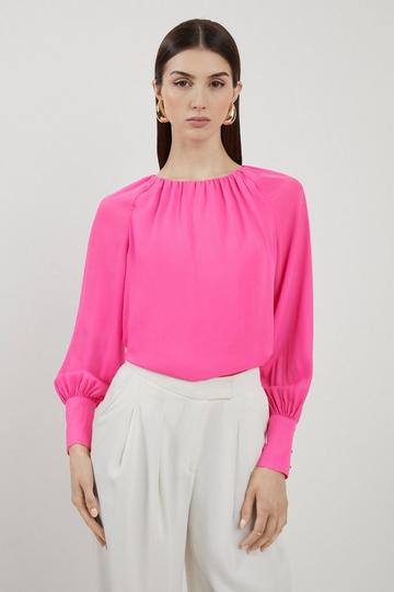 Pink Georgette Woven Wide Sleeve Blouse