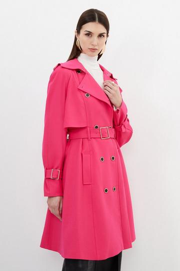 Petite Tailored Compact Stretch Full Skirt Belted Coat pink
