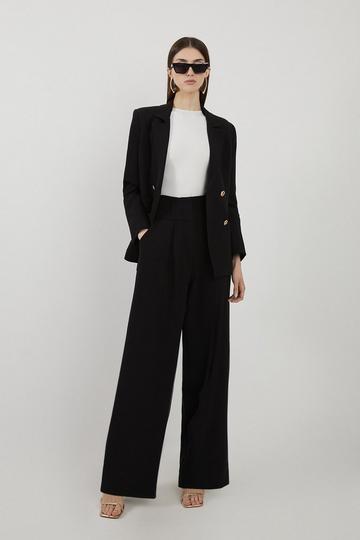 Black Tailored High Waisted Pleated Wide Leg Trousers