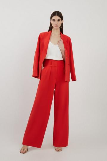 Tailored High Waisted Pleated Wide Leg Trousers red