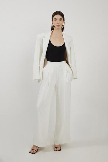 Tailored Pleated Wide Leg Trousers ivory