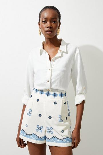 Cotton Embroidered Woven Shorts blue