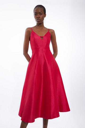 Pink Fluid Tailored Metallic Full Skirted Midaxi Dress